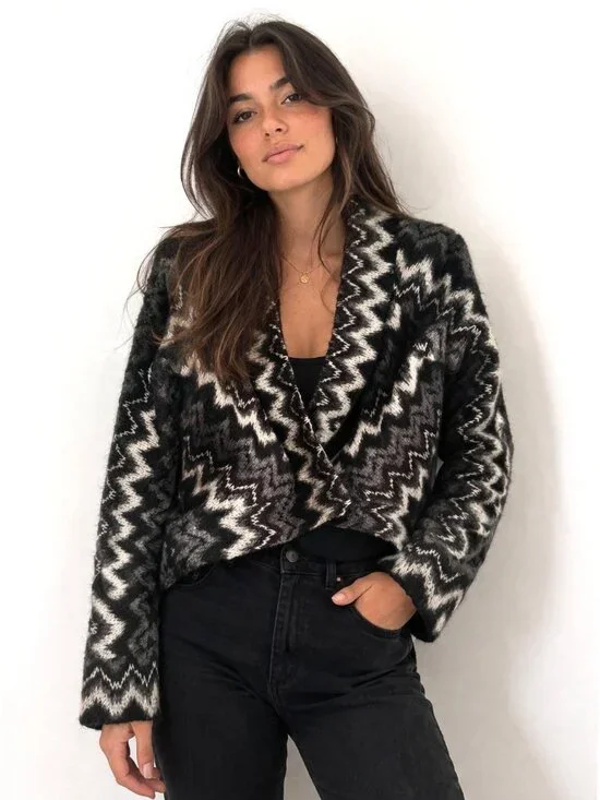 Mike Gonzalez Zig Zag Sweater Grey Black White M - Picture 1 of 7